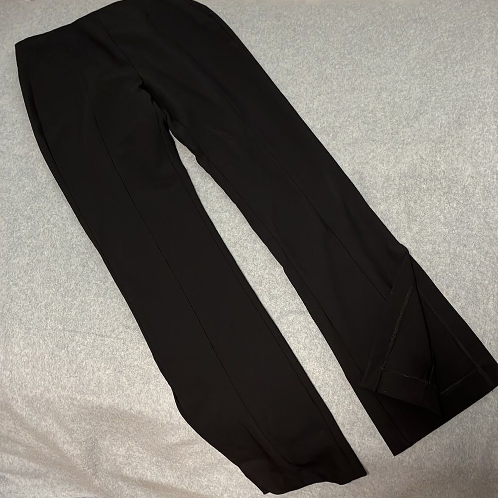Zara High Rise Trouser Pants Large BlackSide Slit Office Career
